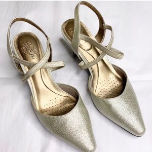 Life Stride Comfort Pointed Toe Glitter Heel Gold